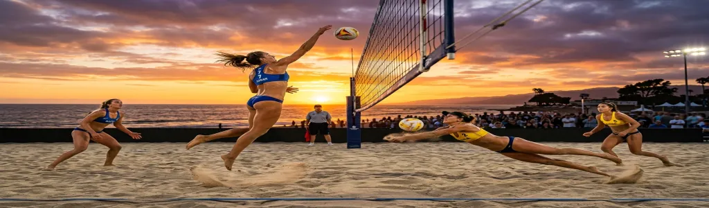Beachvolleyspelare smash under EM-match