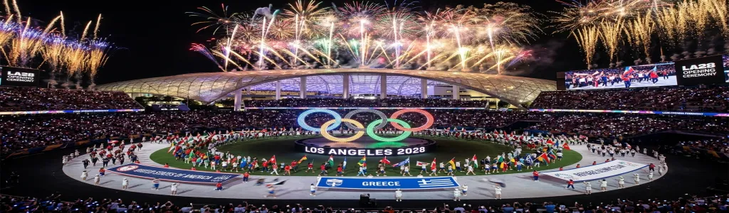 Olympiska spelen med atleterna och olympiska ringarna